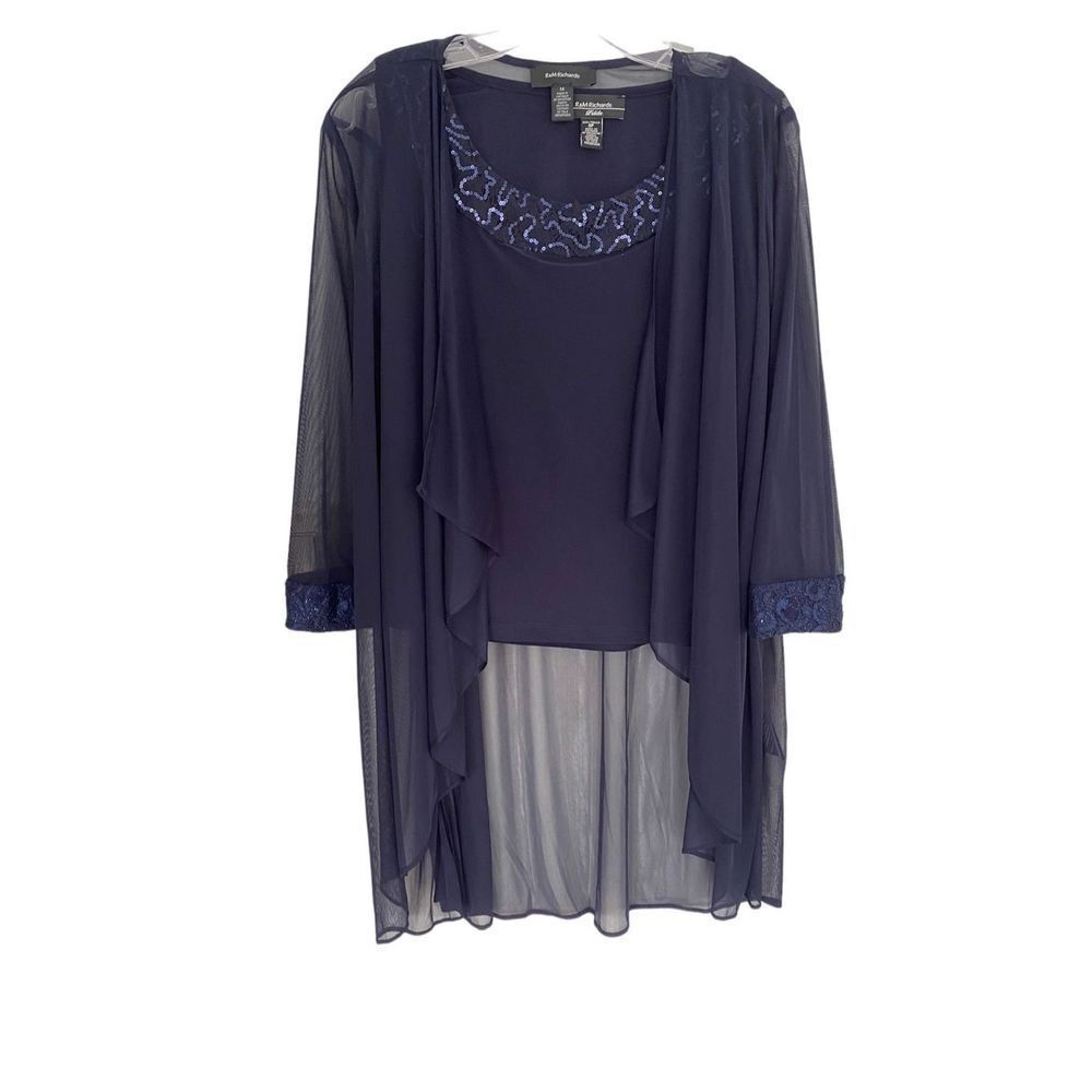 R&M Richards Two Piece Deep Navy Blue Tank Top & Over Cardigan